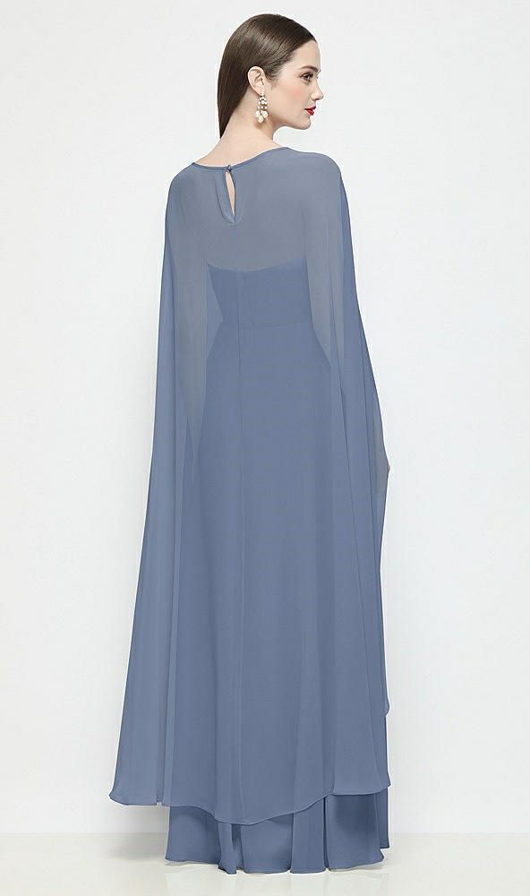 Back View - Larkspur Blue High-Low Sheer Chiffon Cape