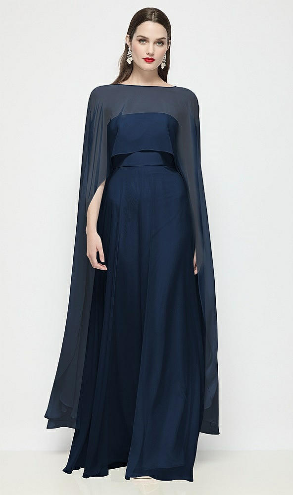 Front View - Midnight Navy High-Low Sheer Chiffon Cape