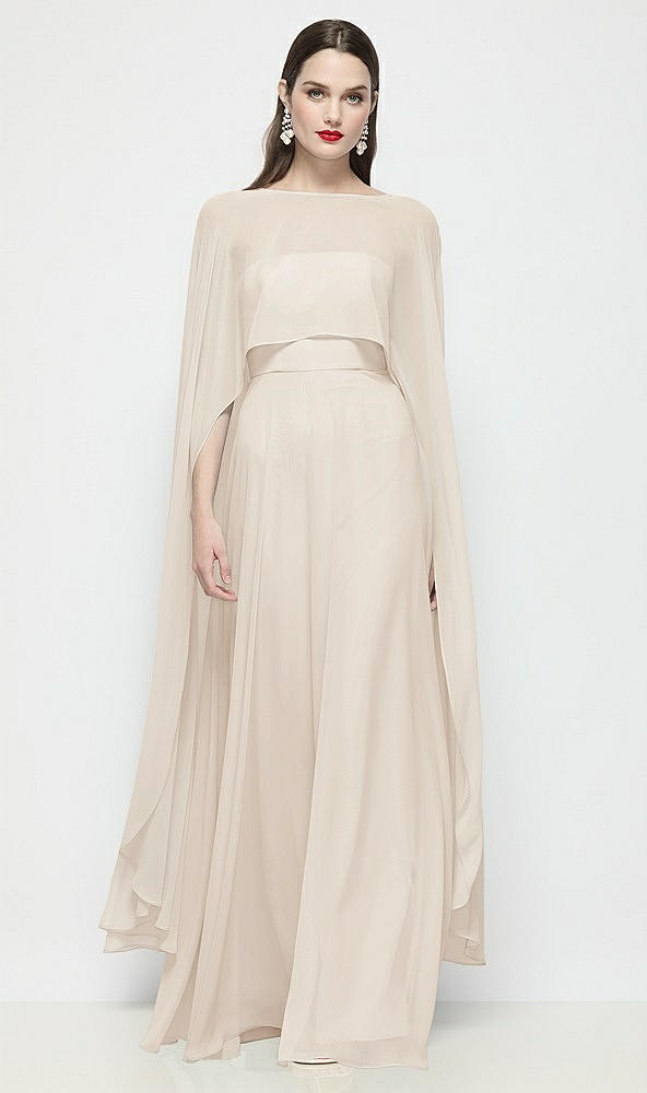 Front View - Oat High-Low Sheer Chiffon Cape