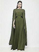 Front View Thumbnail - Olive Green High-Low Sheer Chiffon Cape