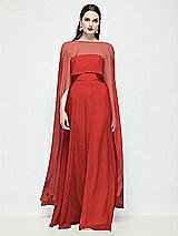 Front View Thumbnail - Poppy Red High-Low Sheer Chiffon Cape