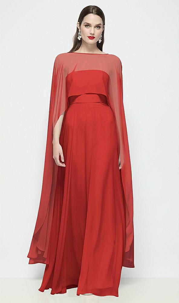 Front View - Poppy Red High-Low Sheer Chiffon Cape