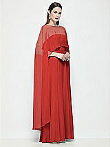 Side View Thumbnail - Poppy Red High-Low Sheer Chiffon Cape