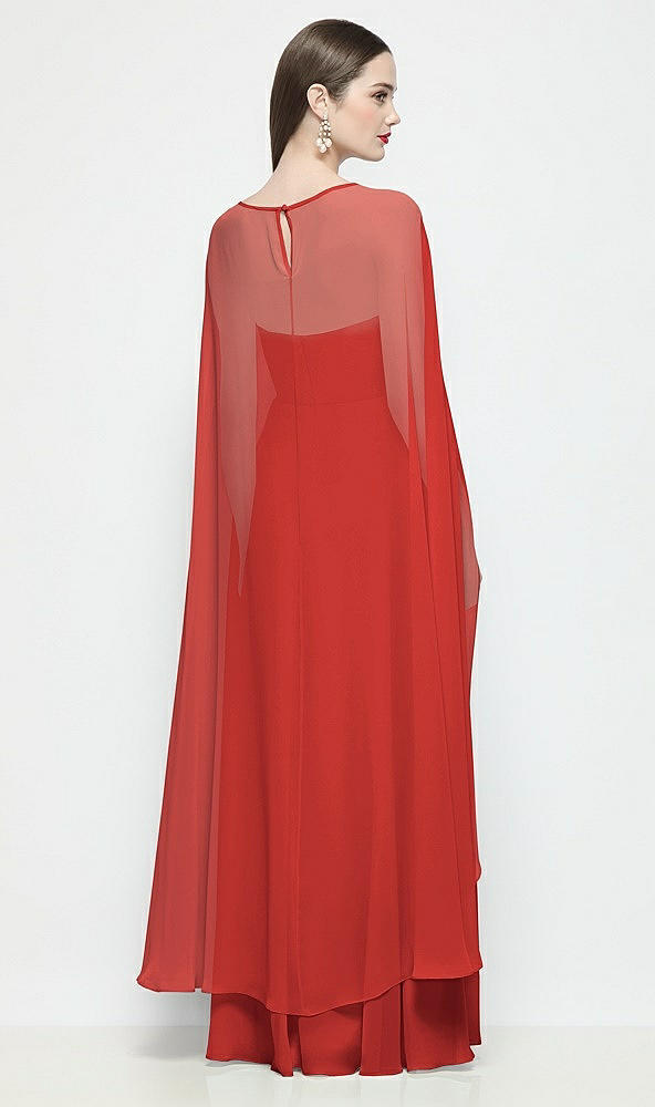 Back View - Poppy Red High-Low Sheer Chiffon Cape