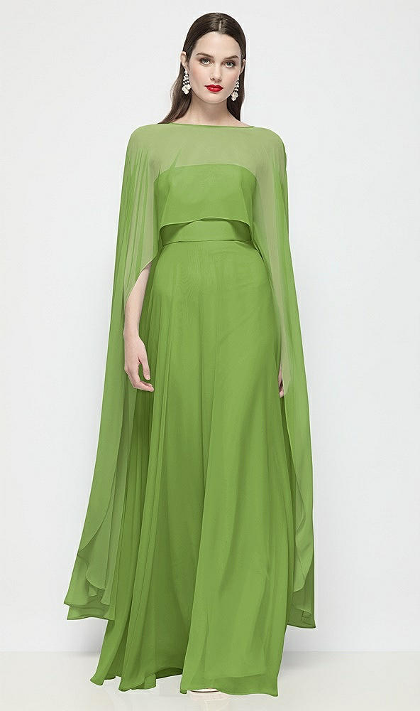 Front View - Peridot Green High-Low Sheer Chiffon Cape