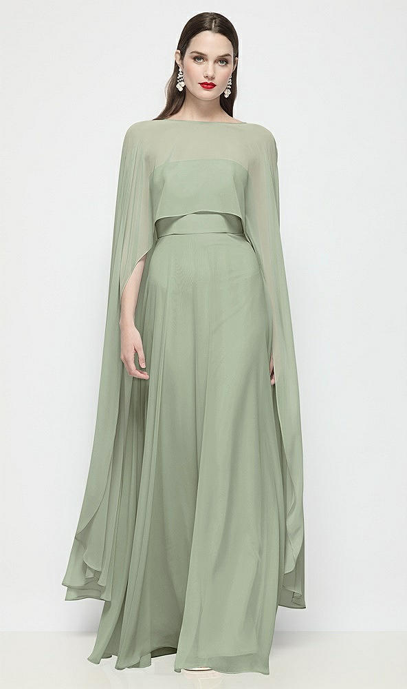 Front View - Sage High-Low Sheer Chiffon Cape