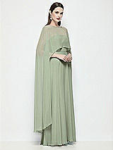 Side View Thumbnail - Sage High-Low Sheer Chiffon Cape
