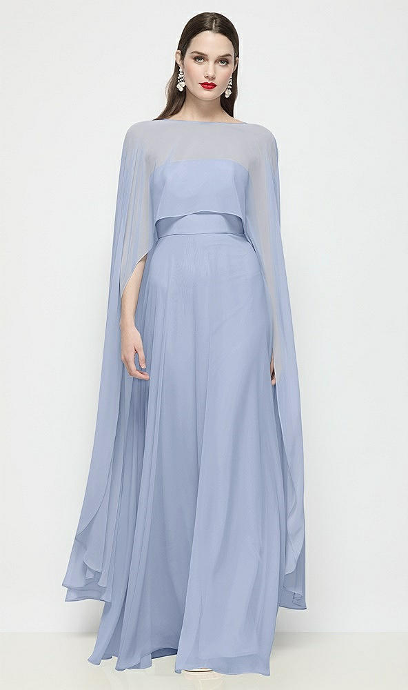 Front View - Sky Blue High-Low Sheer Chiffon Cape