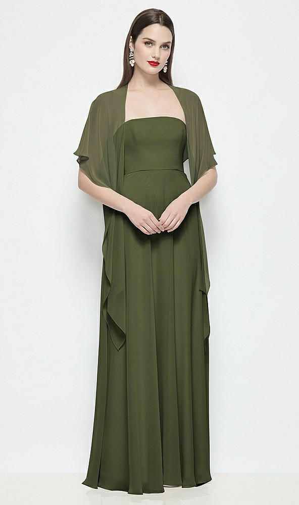 Front View - Olive Green Chiffon Flounce Cape