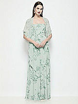 Front View Thumbnail - Mint Green Floral Floral Chiffon Flounce Cape