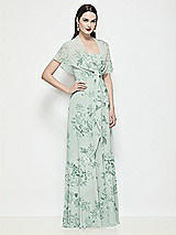 Side View Thumbnail - Mint Green Floral Floral Chiffon Flounce Cape