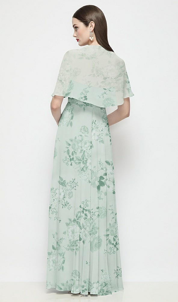 Back View - Mint Green Floral Floral Chiffon Flounce Cape