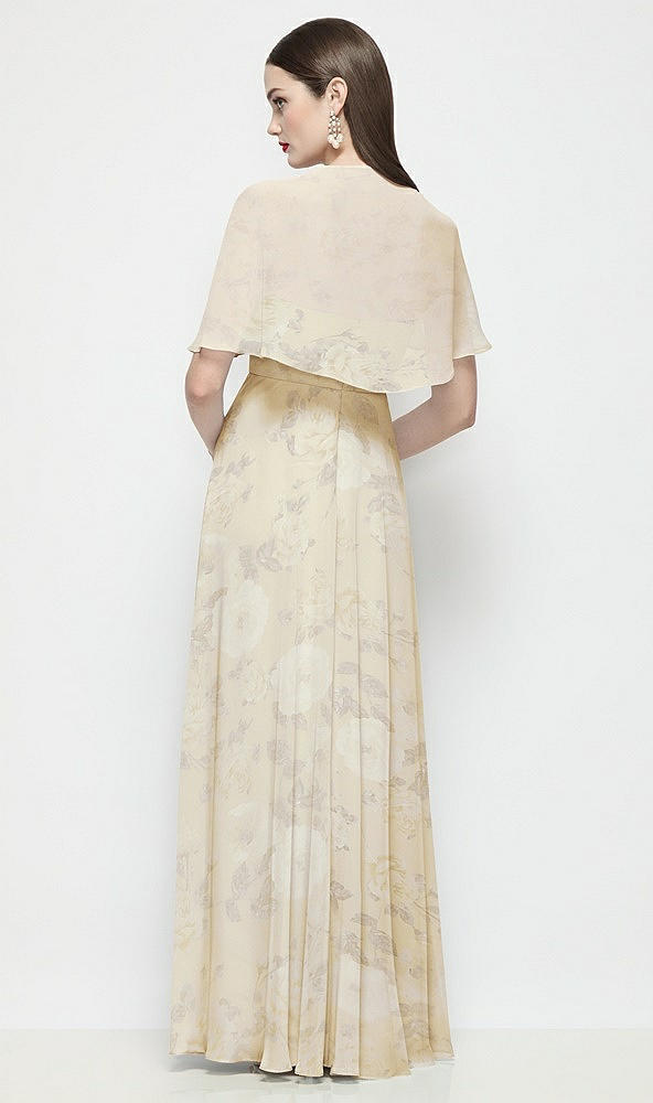 Back View - Butter Yellow Floral Floral Chiffon Flounce Cape
