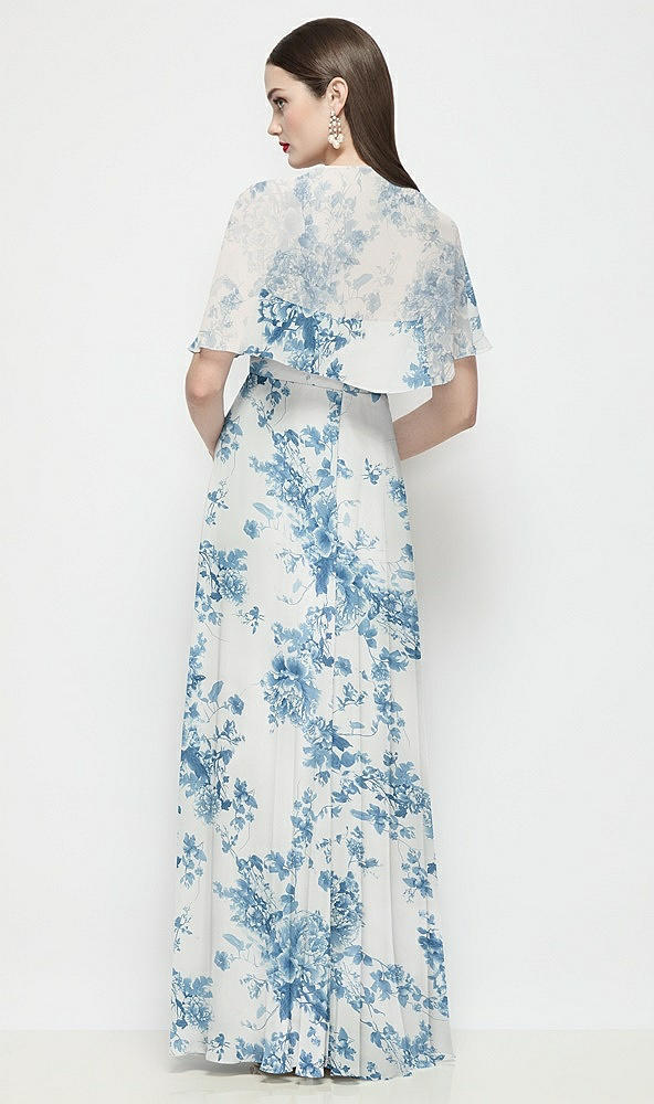 Back View - Cottage Rose Dusk Blue Floral Chiffon Flounce Cape