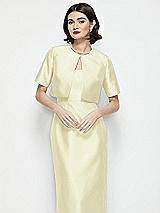 Front View Thumbnail - Butter Yellow Jewel Neck Cropped Satin Jacket