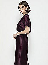 Side View Thumbnail - Deep Plum Jewel Neck Cropped Satin Jacket