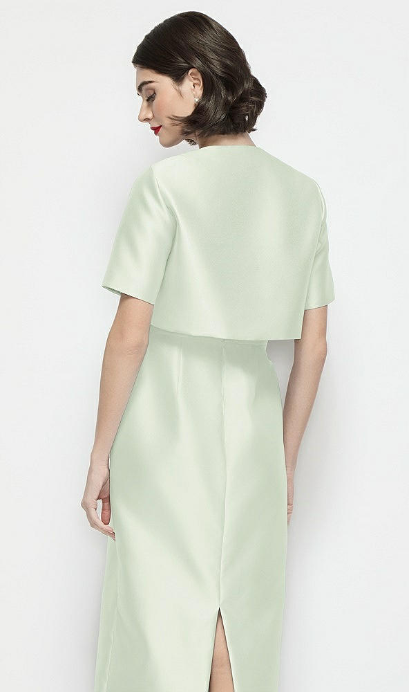 Back View - Mint Green Jewel Neck Cropped Satin Jacket