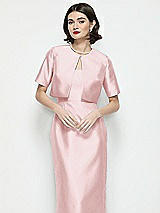 Front View Thumbnail - Ballet Pink Jewel Neck Cropped Satin Jacket