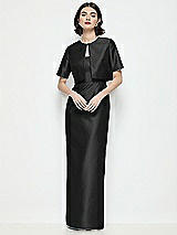 Alt View 1 Thumbnail - Black Jewel Neck Cropped Satin Jacket