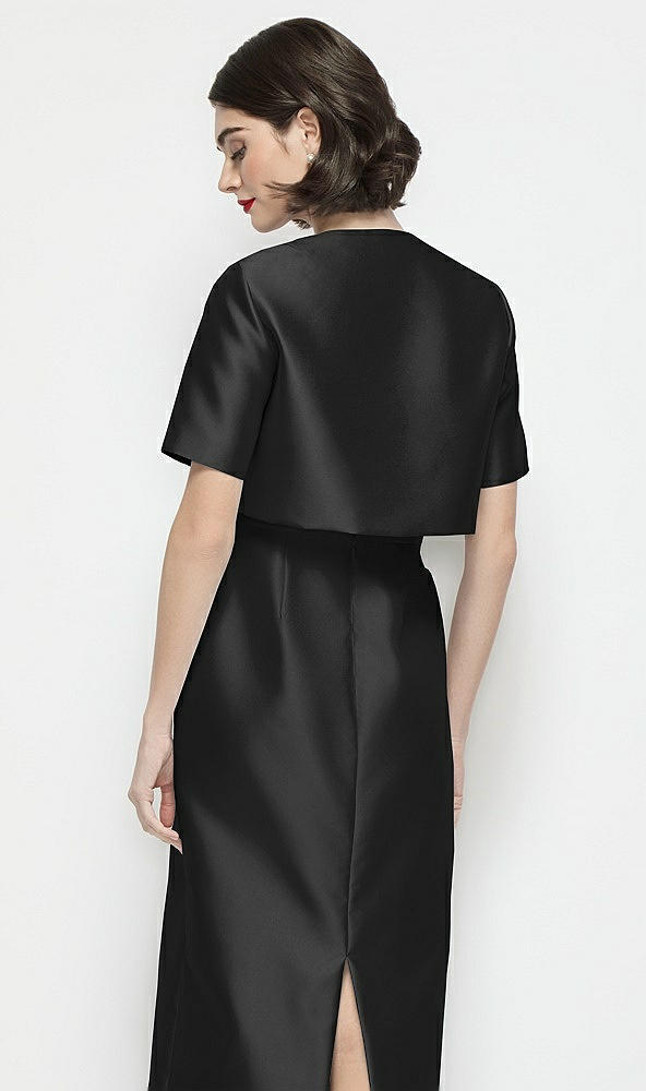 Back View - Black Jewel Neck Cropped Satin Jacket