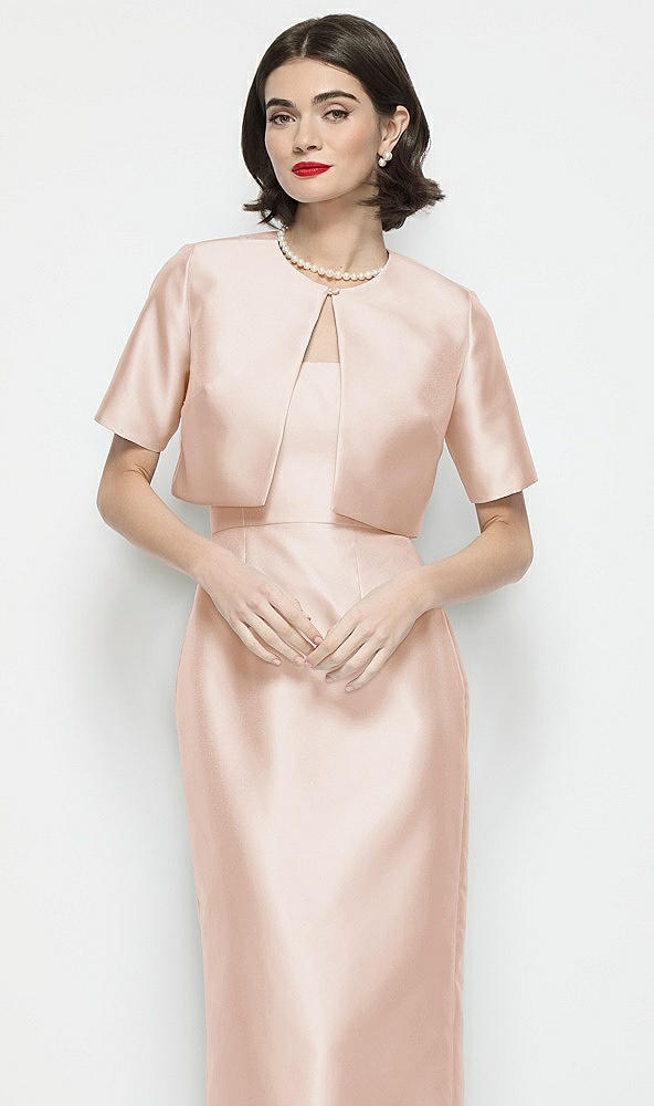 Front View - Cameo Jewel Neck Cropped Satin Jacket