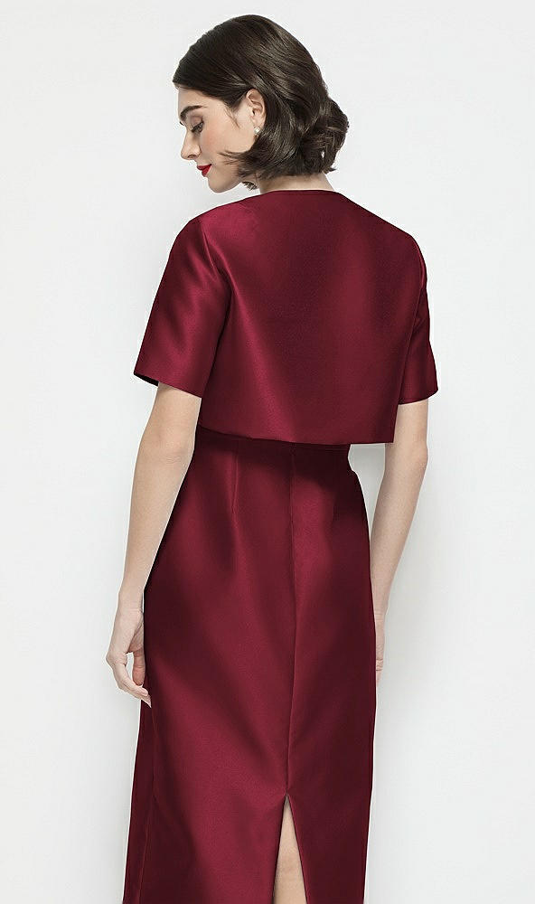 Back View - Cabernet Jewel Neck Cropped Satin Jacket