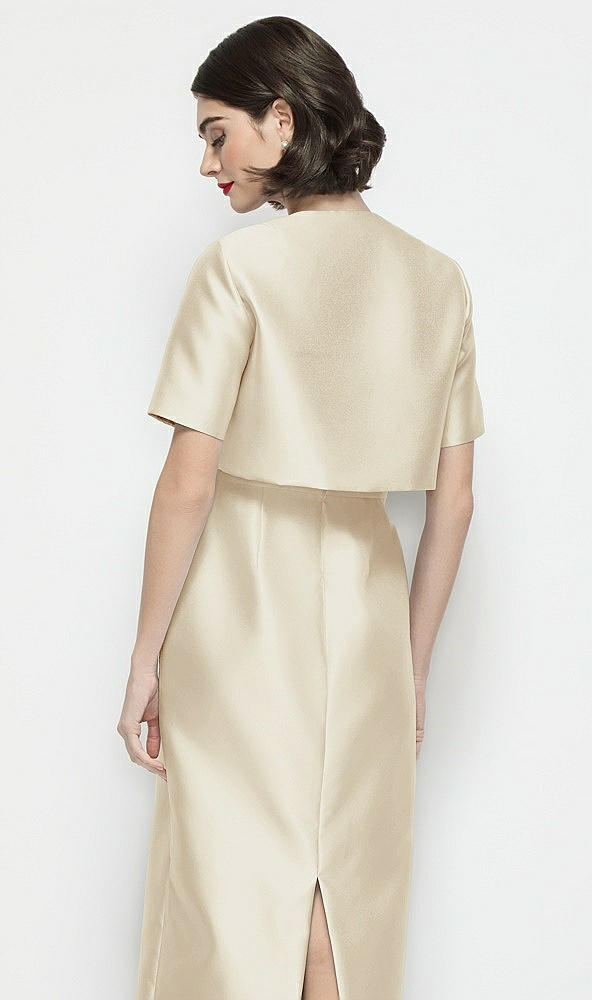 Back View - Champagne Jewel Neck Cropped Satin Jacket