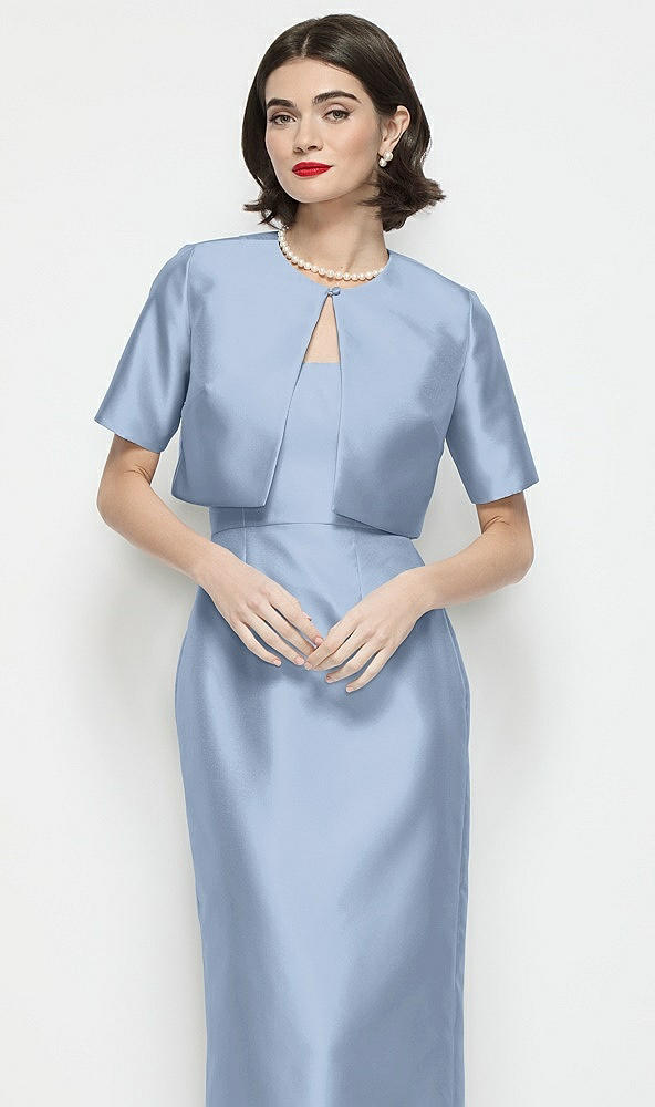 Front View - Cloudy Jewel Neck Cropped Satin Jacket
