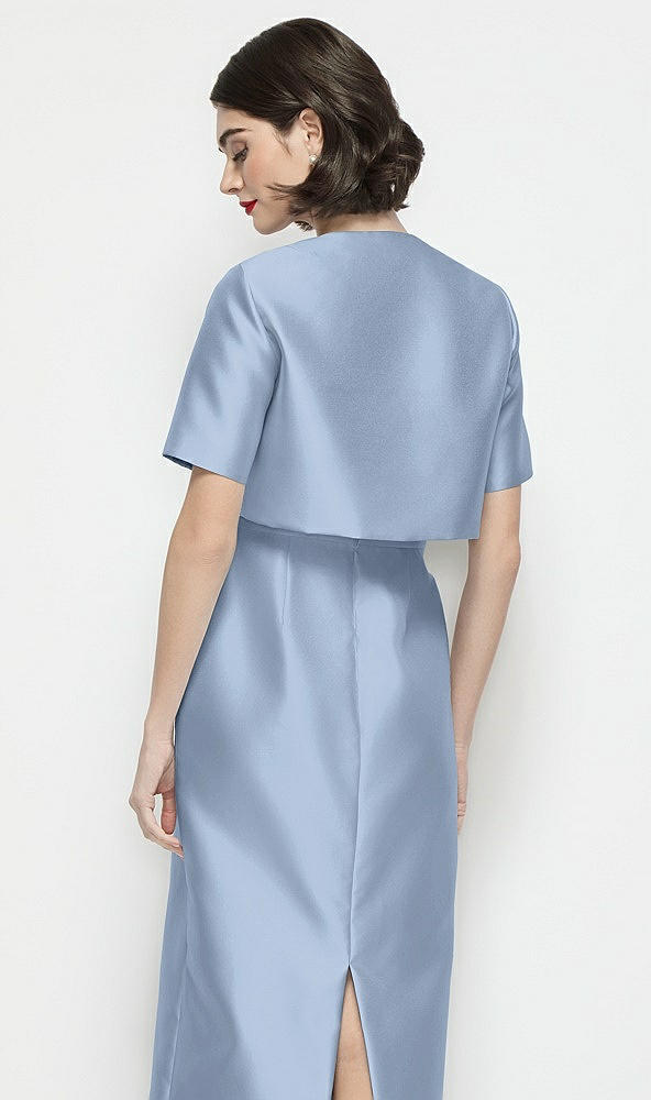 Back View - Cloudy Jewel Neck Cropped Satin Jacket