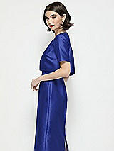 Side View Thumbnail - Cobalt Blue Jewel Neck Cropped Satin Jacket