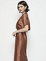 Side View Thumbnail - Cognac Jewel Neck Cropped Satin Jacket