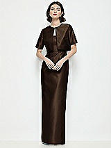 Alt View 1 Thumbnail - Espresso Jewel Neck Cropped Satin Jacket