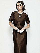Front View Thumbnail - Espresso Jewel Neck Cropped Satin Jacket