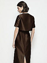 Rear View Thumbnail - Espresso Jewel Neck Cropped Satin Jacket