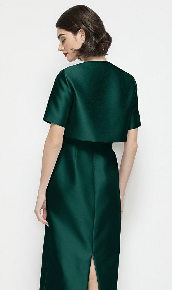 Back View - Evergreen Jewel Neck Cropped Satin Jacket