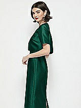Side View Thumbnail - Hunter Green Jewel Neck Cropped Satin Jacket