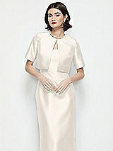 Front View Thumbnail - Ivory Jewel Neck Cropped Satin Jacket