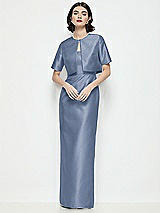 Alt View 1 Thumbnail - Larkspur Blue Jewel Neck Cropped Satin Jacket