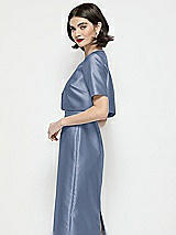 Side View Thumbnail - Larkspur Blue Jewel Neck Cropped Satin Jacket