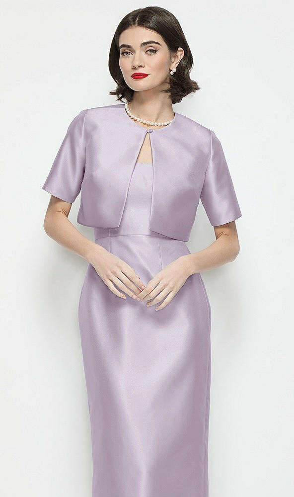 Front View - Lilac Haze Jewel Neck Cropped Satin Jacket