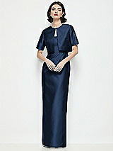 Alt View 1 Thumbnail - Midnight Navy Jewel Neck Cropped Satin Jacket