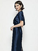 Side View Thumbnail - Midnight Navy Jewel Neck Cropped Satin Jacket