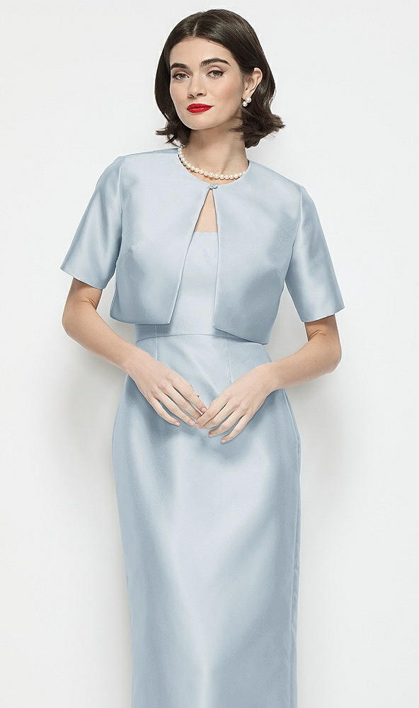 Front View - Mist Jewel Neck Cropped Satin Jacket