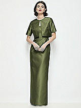 Alt View 1 Thumbnail - Olive Green Jewel Neck Cropped Satin Jacket