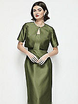 Front View Thumbnail - Olive Green Jewel Neck Cropped Satin Jacket