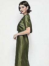 Side View Thumbnail - Olive Green Jewel Neck Cropped Satin Jacket