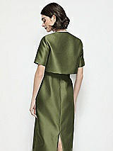 Rear View Thumbnail - Olive Green Jewel Neck Cropped Satin Jacket