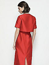 Rear View Thumbnail - Poppy Red Jewel Neck Cropped Satin Jacket