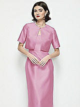 Front View Thumbnail - Powder Pink Jewel Neck Cropped Satin Jacket