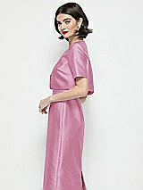 Side View Thumbnail - Powder Pink Jewel Neck Cropped Satin Jacket
